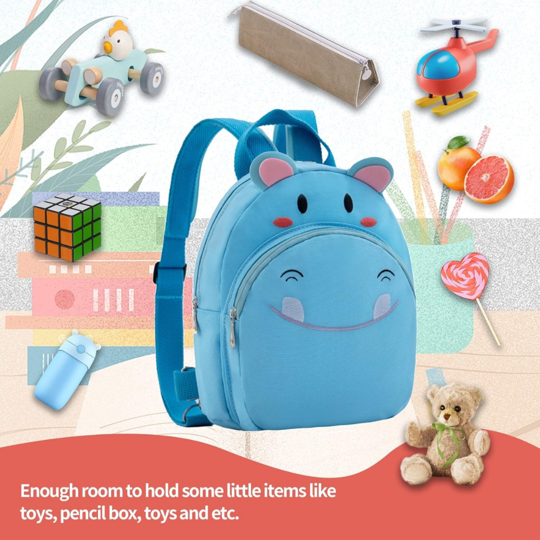 Mochila infantil seguridad con pulsera antiperdida para niños azul hipopótamo