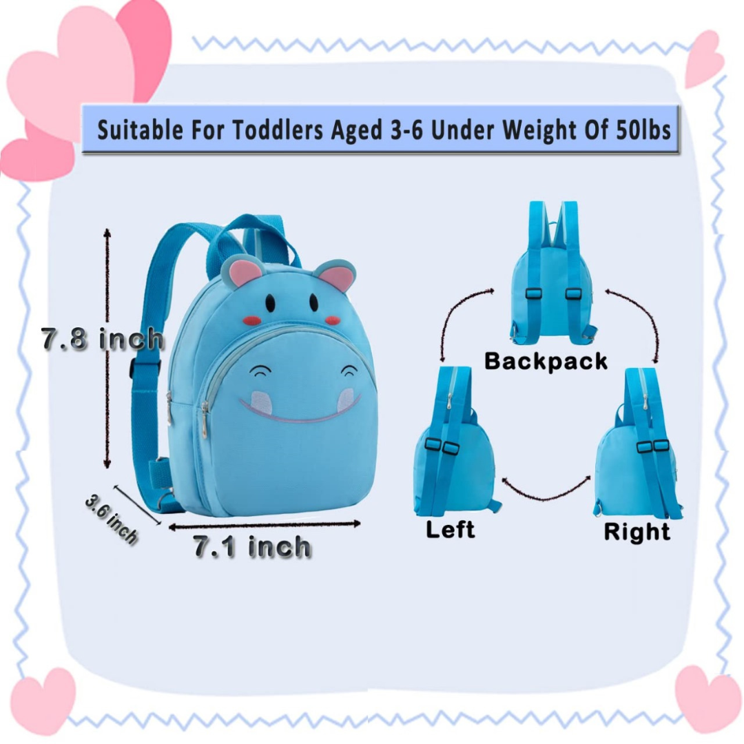 Mochila infantil seguridad con pulsera antiperdida para niños azul hipopótamo