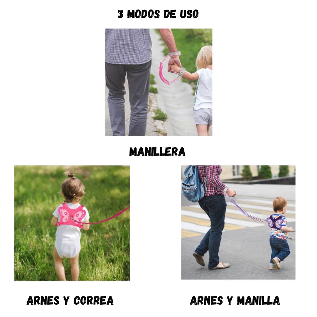 Arnés de seguridad antiperdida con correa para niñas de mariposa fucsia