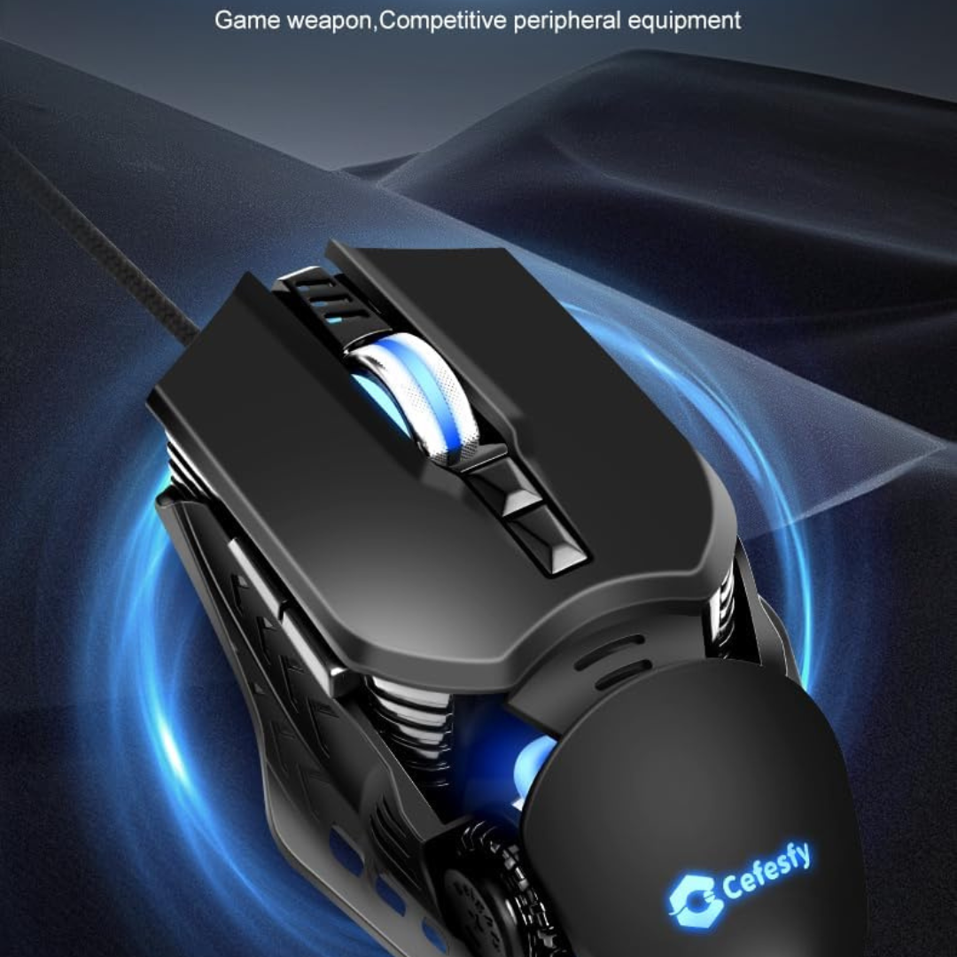 Mouse Gamer Resistente Cefesfy negro 7 botones luz led 6400dpi Robocop G530