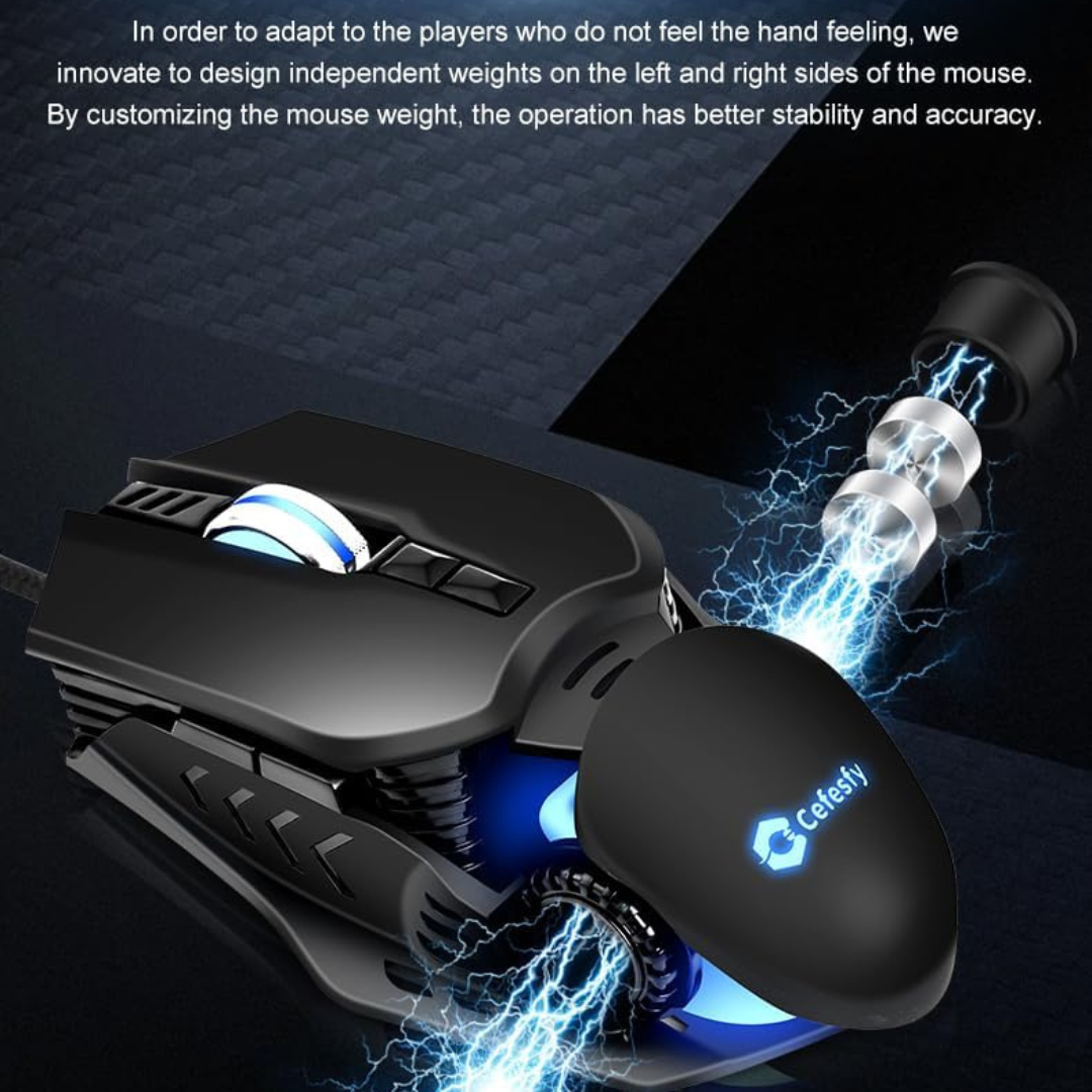 Mouse Gamer Resistente Cefesfy negro 7 botones luz led 6400dpi Robocop G530