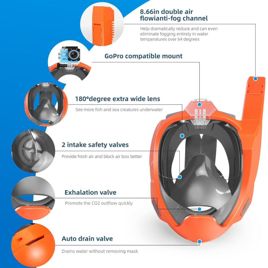 Mascara De Buceo Soporte De Camara Avokadol Careta Snorkel Full Face