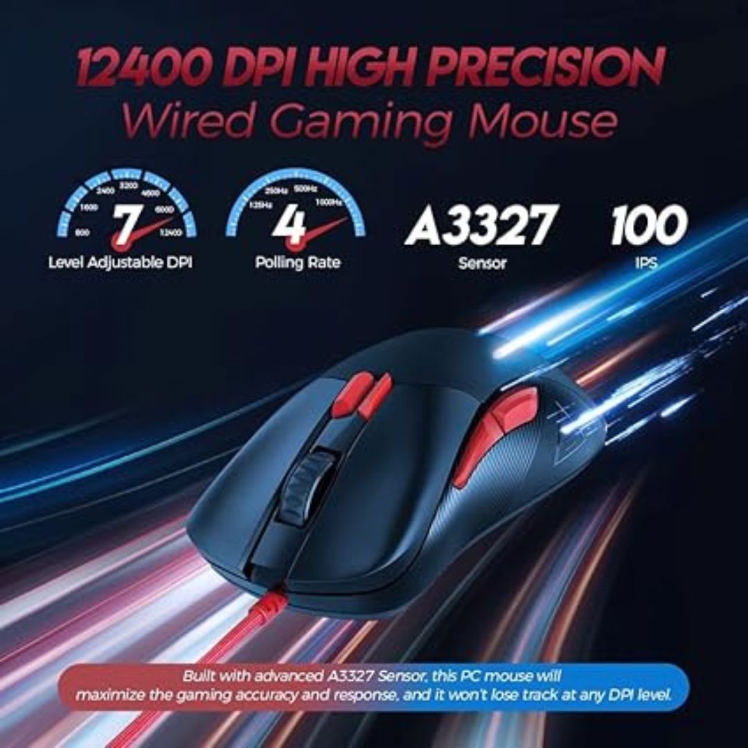 Mouse Gamer Eksa Em500 Rgb 12000 Dpi, 8 Botones, Color Negro