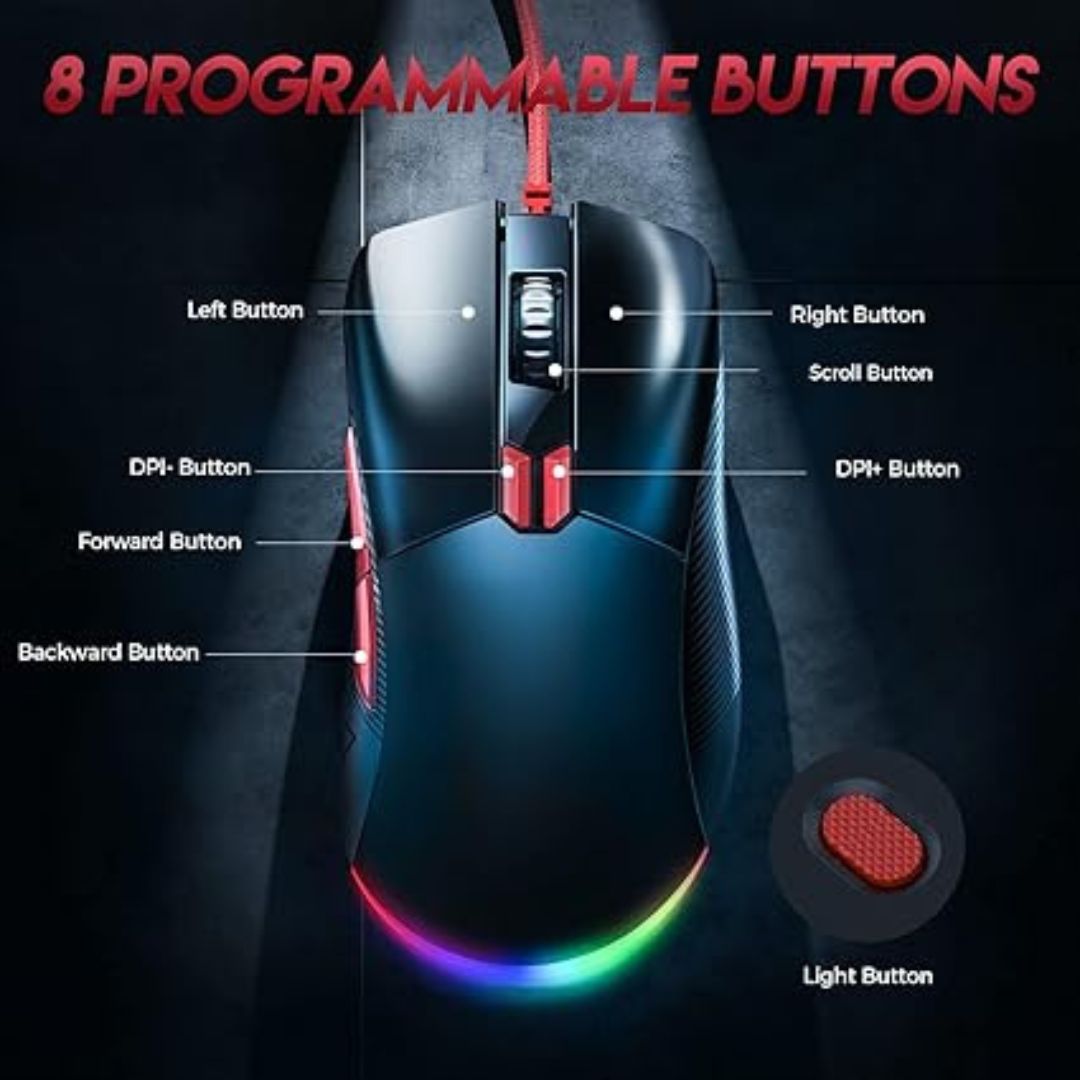 Mouse Gamer Eksa Em500 Rgb 12000 Dpi, 8 Botones, Color Negro