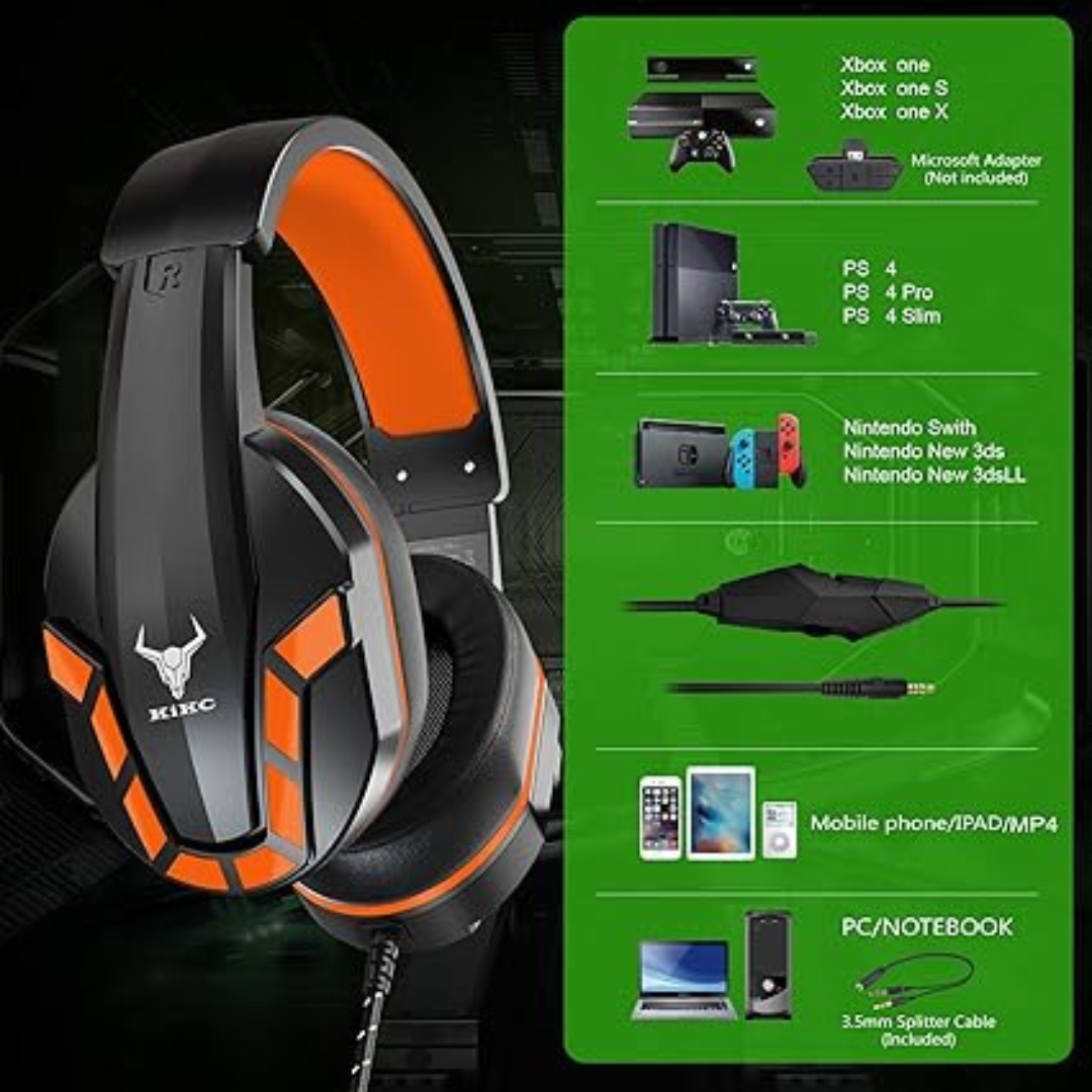 Audífonos  Kikc Headset  Para Xboxone, Ps4, Pc micrófono Gaming Auriculares Diadema color naranja