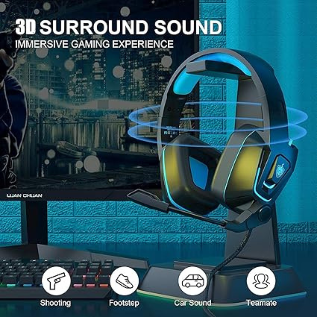Auriculares YOTMS Gamer  Ps4, Xbox, Pc Micrófono cancelación ruido Audífonos Led Azul diadema