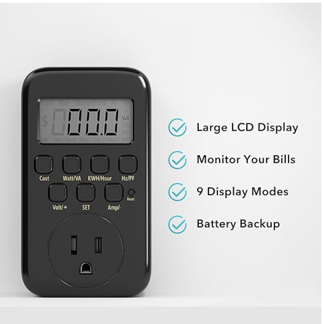 Medidor De Consumo De Energía Vatimetro Digital Voltaje 110v 1800w 15 amp