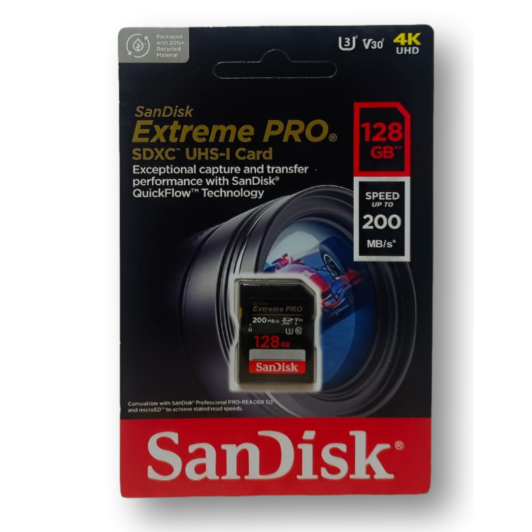 Tarjeta de Memoria Sandisk SD Extreme Pro SDXC UHS-I De 128 Gb velocidad de 200mb/s