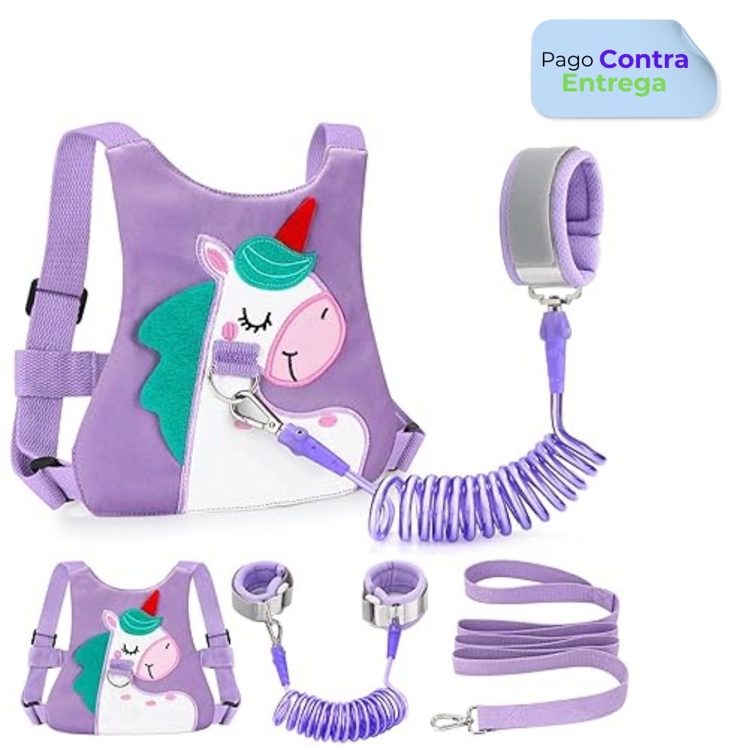 Arnés de seguridad Anti perdida con correa para caminar niñas unicornio morado 