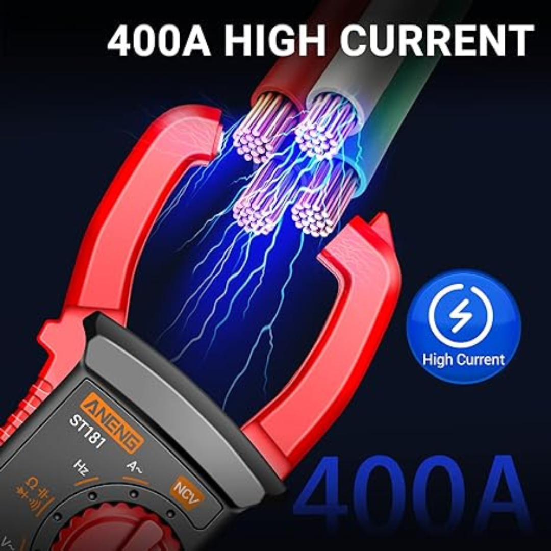 Pinza amperimetrica digital multímetro probador con NCV Amp Ohm Volt mide corriente CA, voltaje AC/DC, capacitancia, resistencia, diodos, continuidad frecuencia retroiluminación