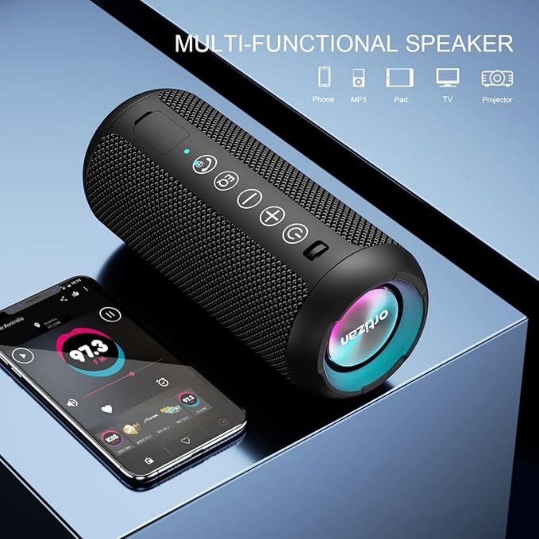 Parlante Bocina 24W Bluetooth inalámbrica portátil RBG impermeable IPX7 Ortizan X10 asistente de voz