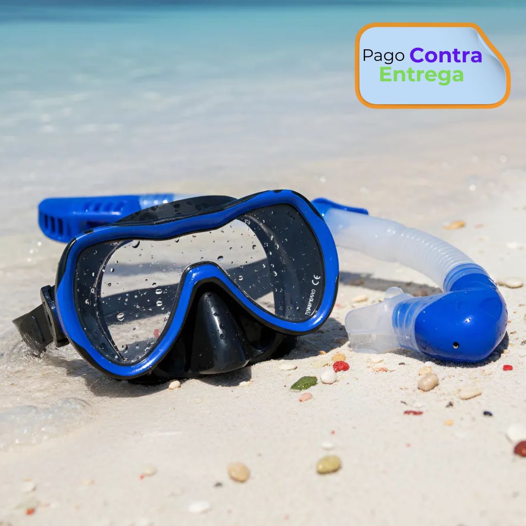 Set de buceo careta y snorkel gafas de natación de vidrio templado azul contraentrega