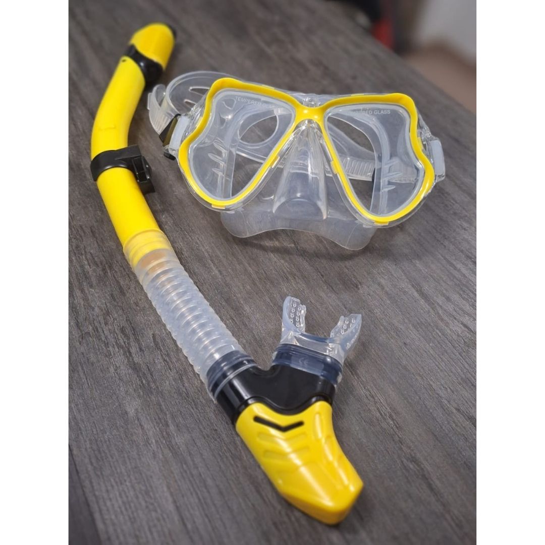 Snorkel kit de buceo profesional adultos JARDIN careta vidrio templando esnórquel resistente ajustable Amarillo