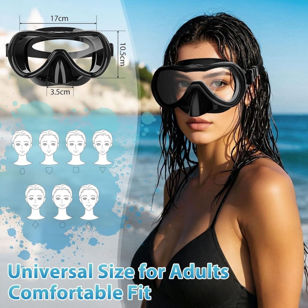 Set de buceo careta snorkel máscara  de vidrio templado esnórquel seco antiempañadura color negro