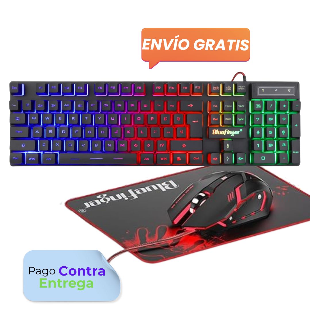 Combo Kit Teclado Y Mouse Gamer Kit Bluefinger Rgb 2000 Dpi