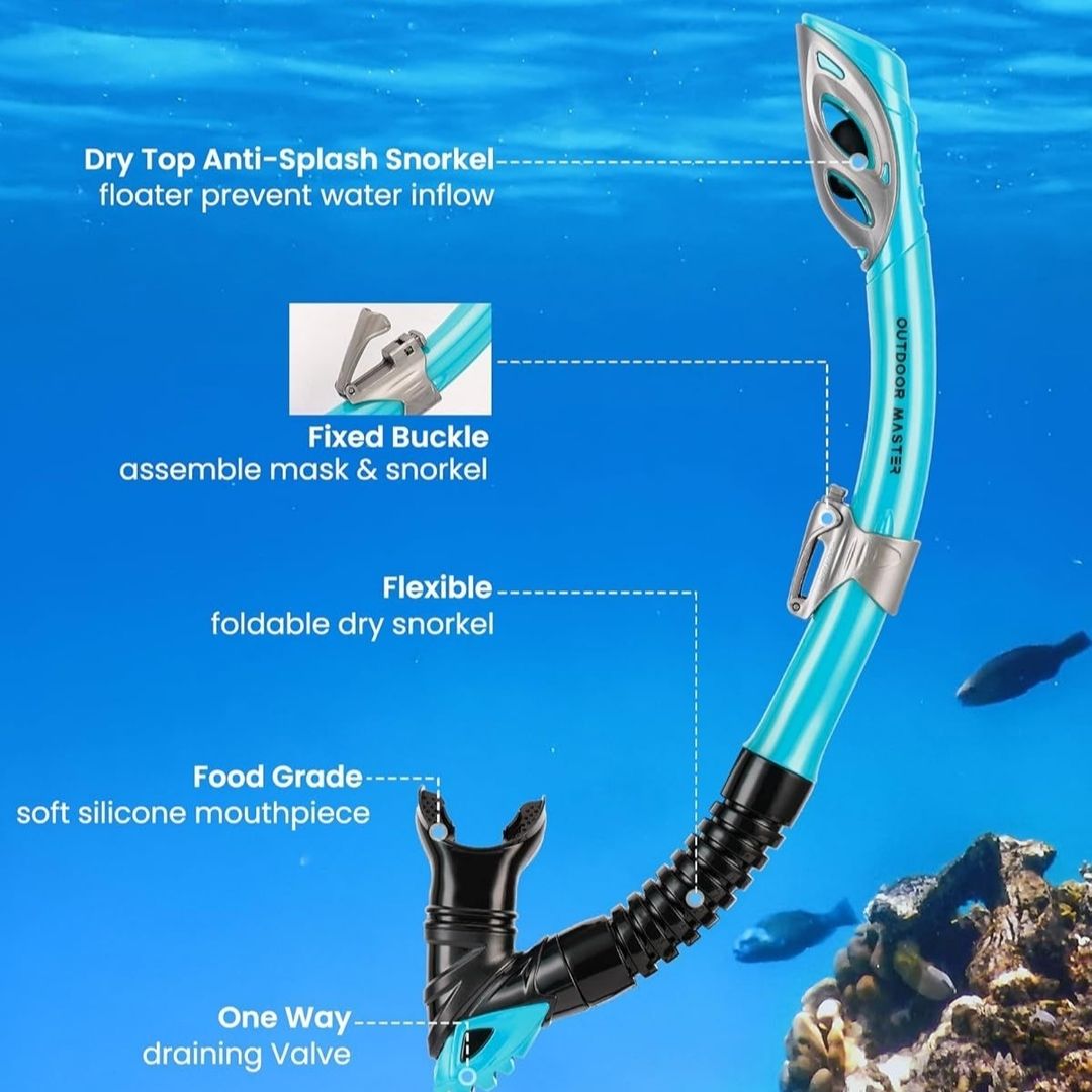 Set Buceo completo Snorkel Careta Aletas adultos Natación  Material Flexible color aguamerina
