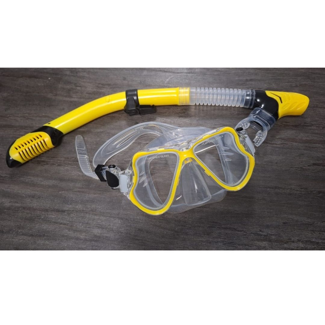 Snorkel kit de buceo profesional adultos JARDIN careta vidrio templando esnórquel resistente ajustable Amarillo