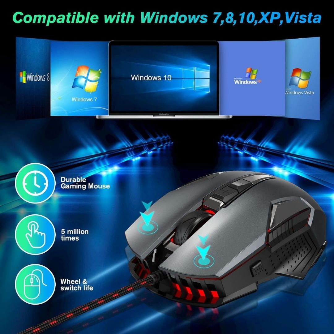 Mouse gamer GT 8 botones retroalimentación RBG ratón ergonómico 3200 DPI contraentrega  