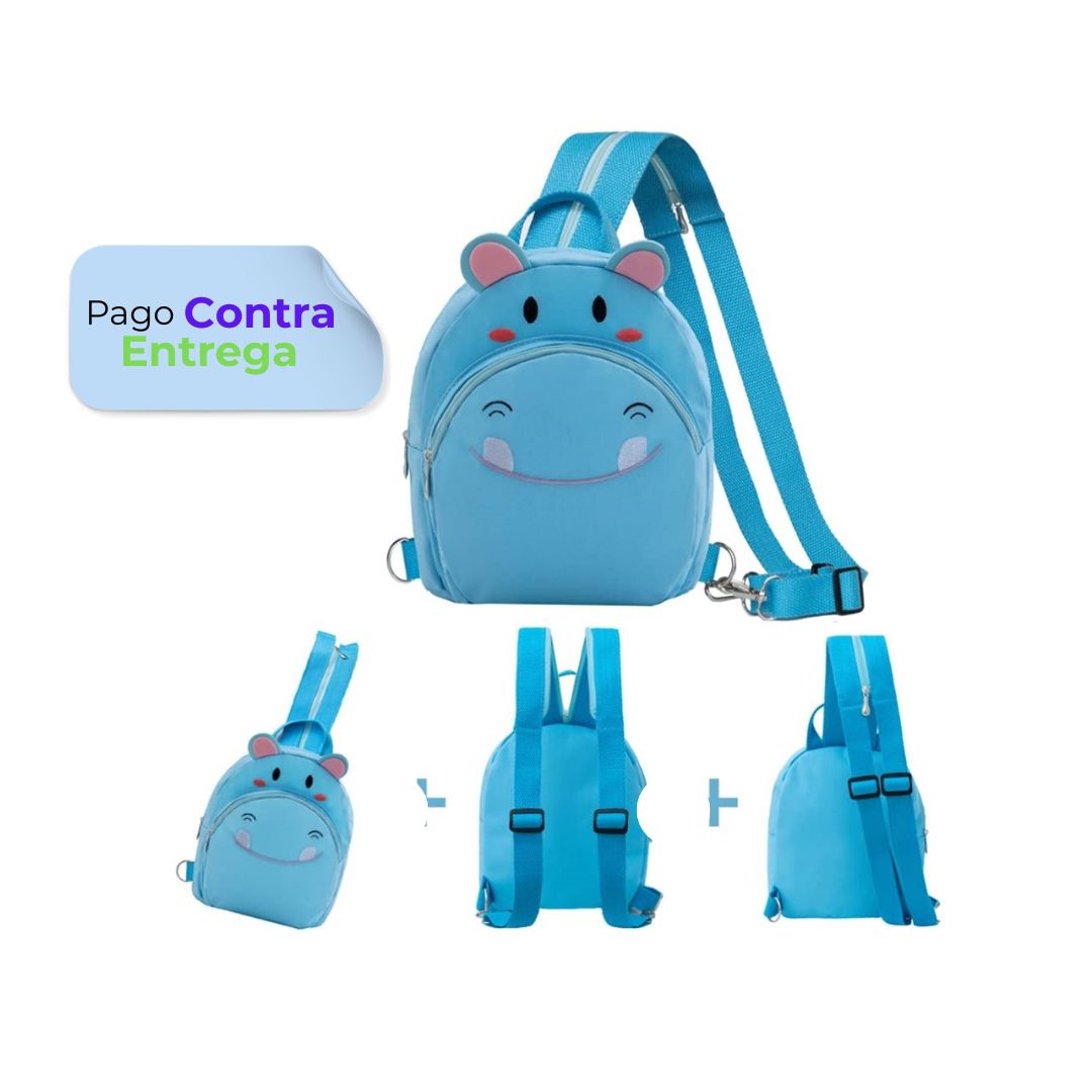 Mochila infantil seguridad con pulsera antiperdida para niños azul hipopótamo