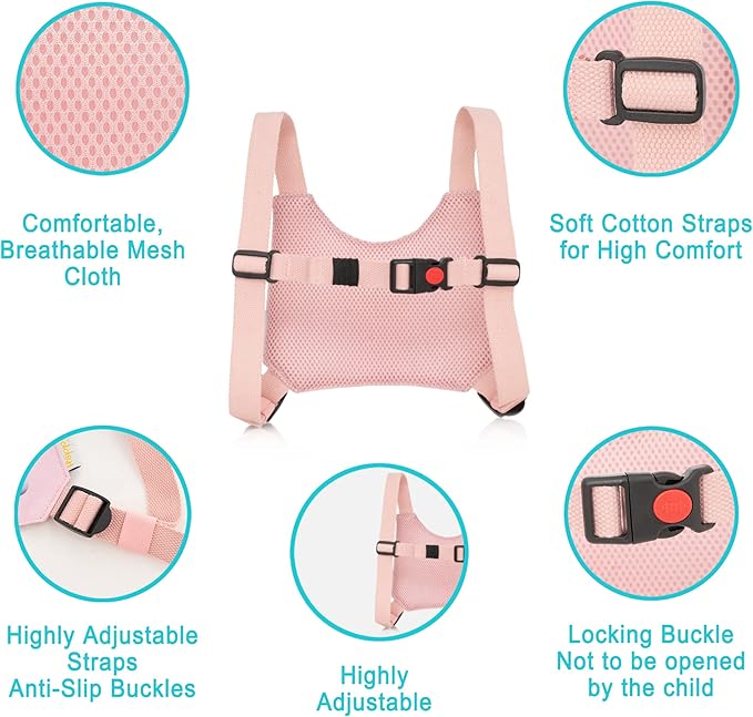 Arnes de seguridad para niñas antiperdida de conejito rosado y llave de bloqueo 3 en 1 HappyVk pulsera y correa 