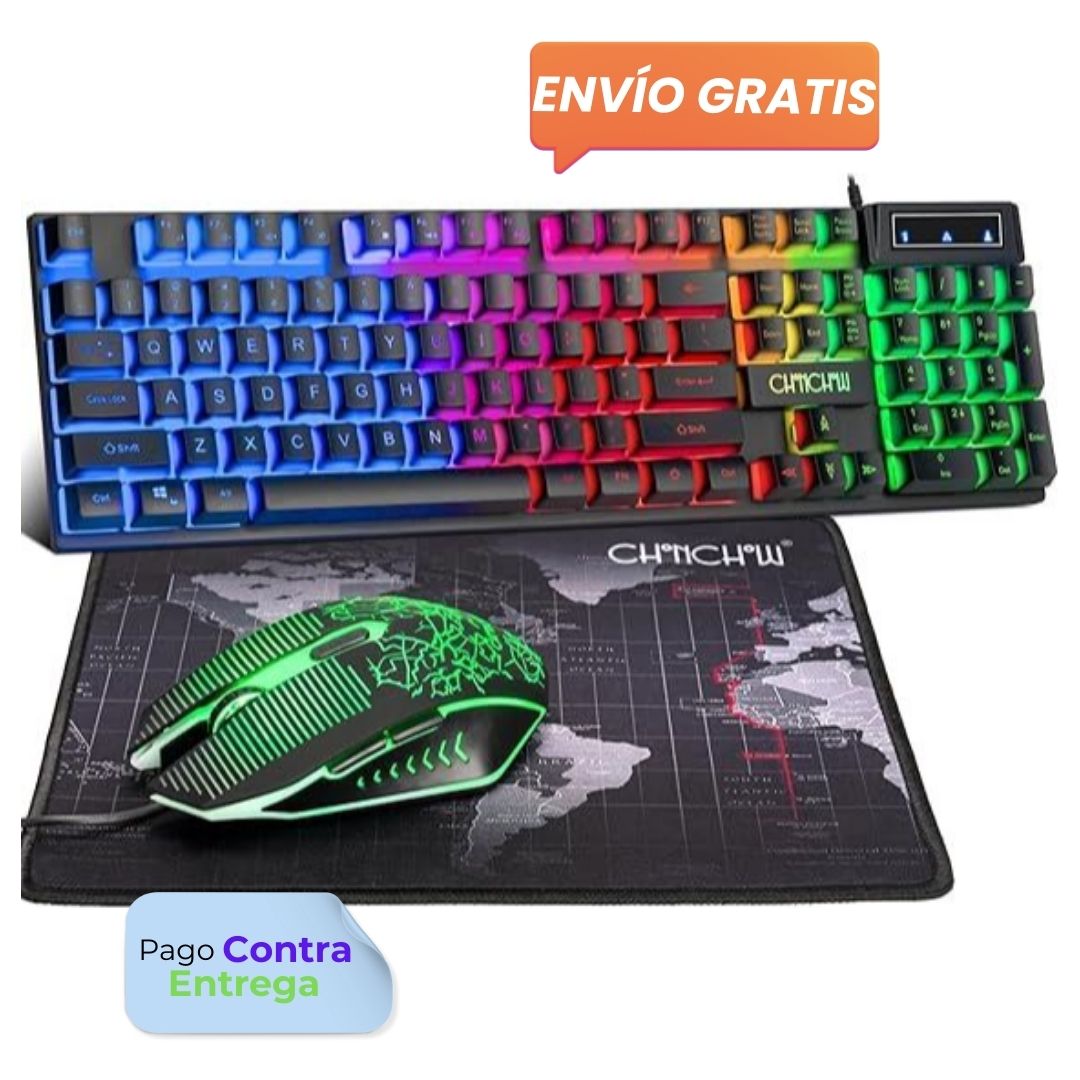 Set Teclado/mouse Gamer Kit Rgb Multicolor Usb Color Negro Chonchow