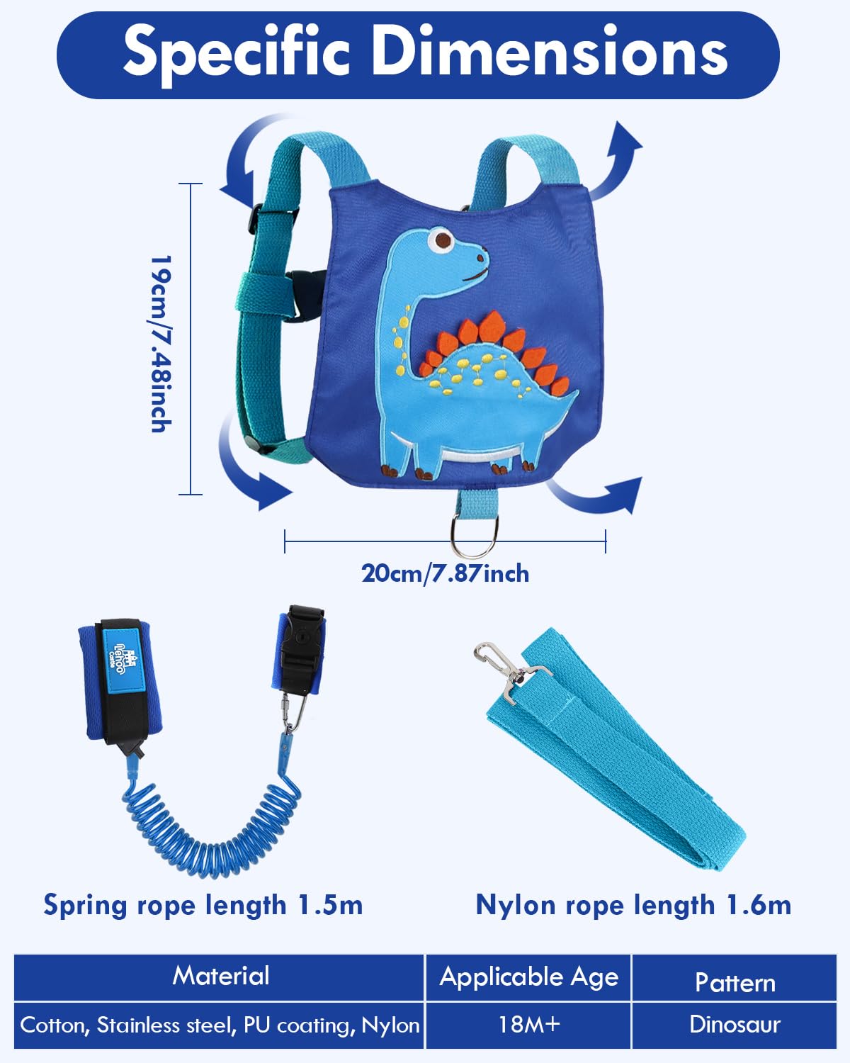 Arnes de seguridad para niños con diseño de dinosaurio azul infantil  pulsera y correa Lehoo Castle 4 en 1