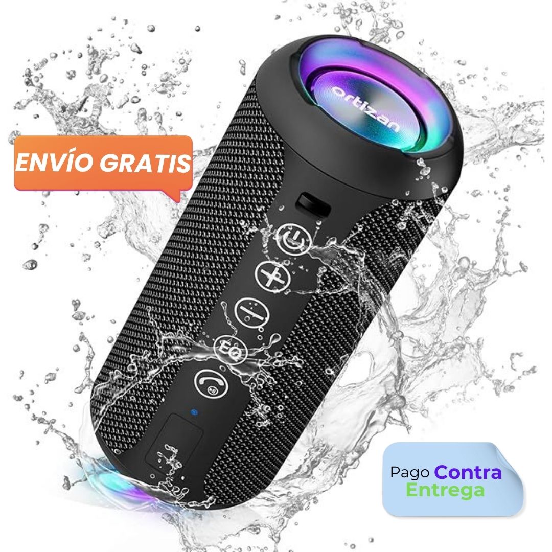 Parlante Bocina 24W Bluetooth inalámbrica portátil RBG impermeable IPX7 Ortizan X10 asistente de voz
