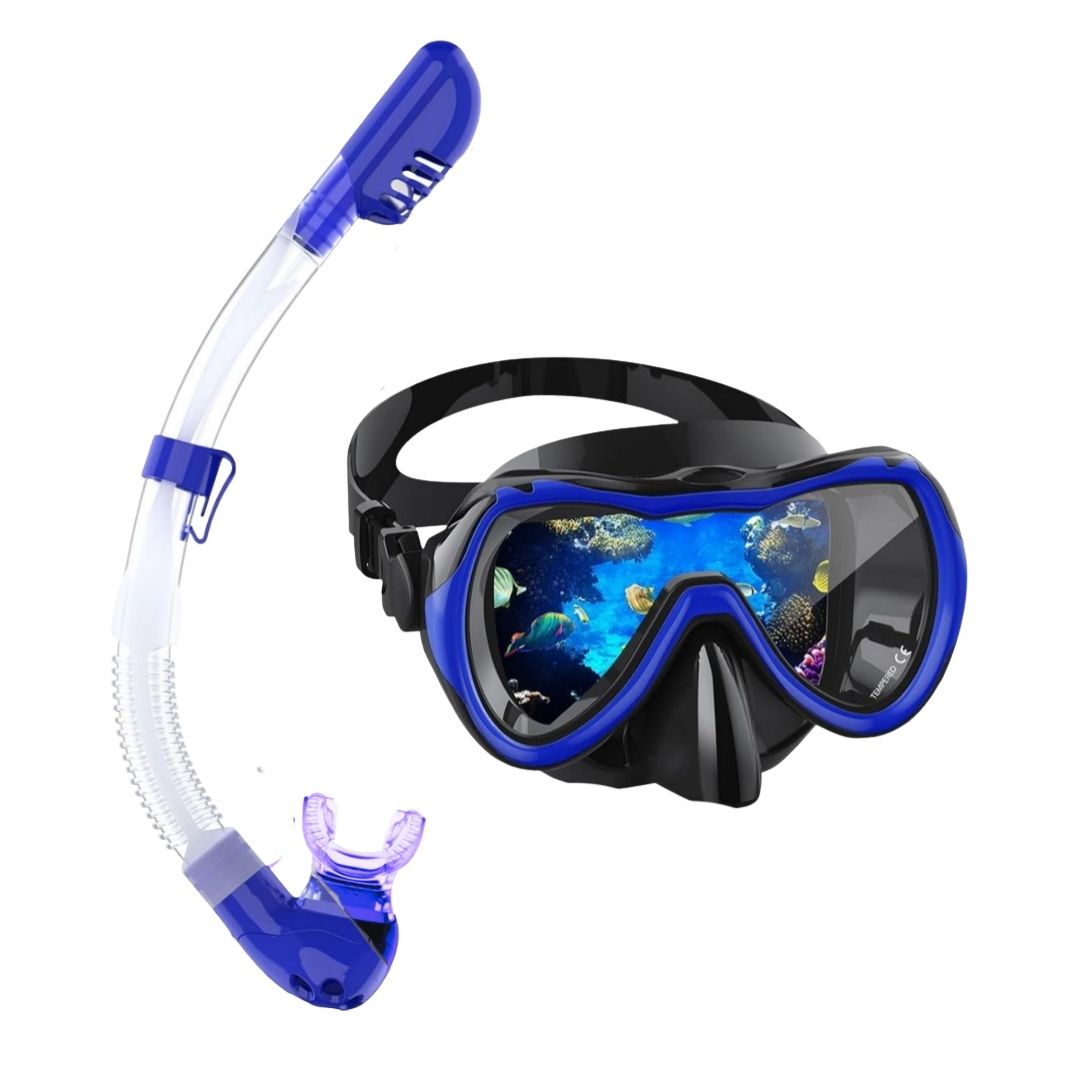 Set de buceo careta y snorkel gafas de natación de vidrio templado azul contraentrega
