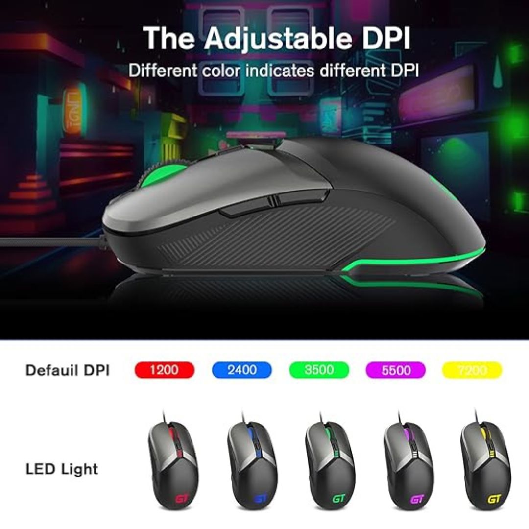 Mouse gamer GT retroiluminación RBG 8000 DPI ratón ergonómico gamer contraentrega 