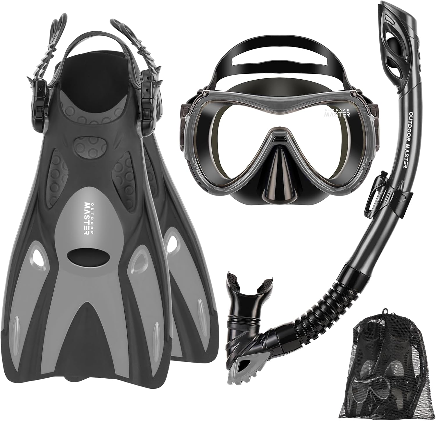Set Snorkel Careta Aletas Natacion Zeeporte Dive Buceo Material Flexible Gris