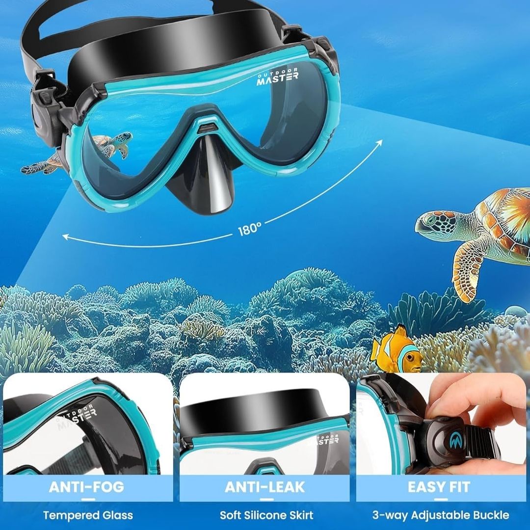 Set Buceo completo Snorkel Careta Aletas adultos Natación  Material Flexible color aguamerina