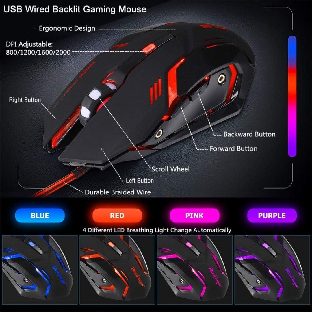 Combo Kit Teclado Y Mouse Gamer Kit Bluefinger Rgb 2000 Dpi