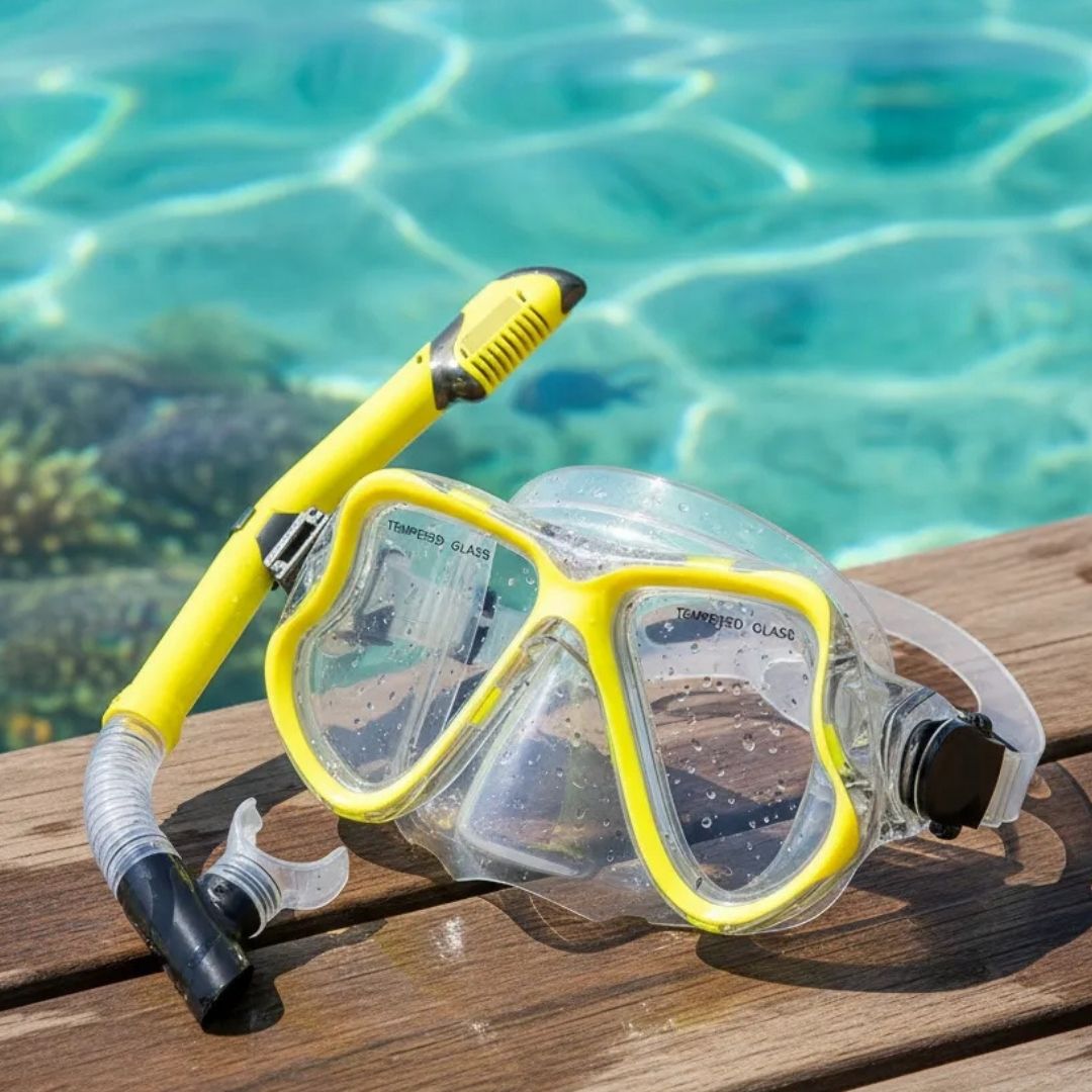 Snorkel kit de buceo profesional adultos JARDIN careta vidrio templando esnórquel resistente ajustable Amarillo