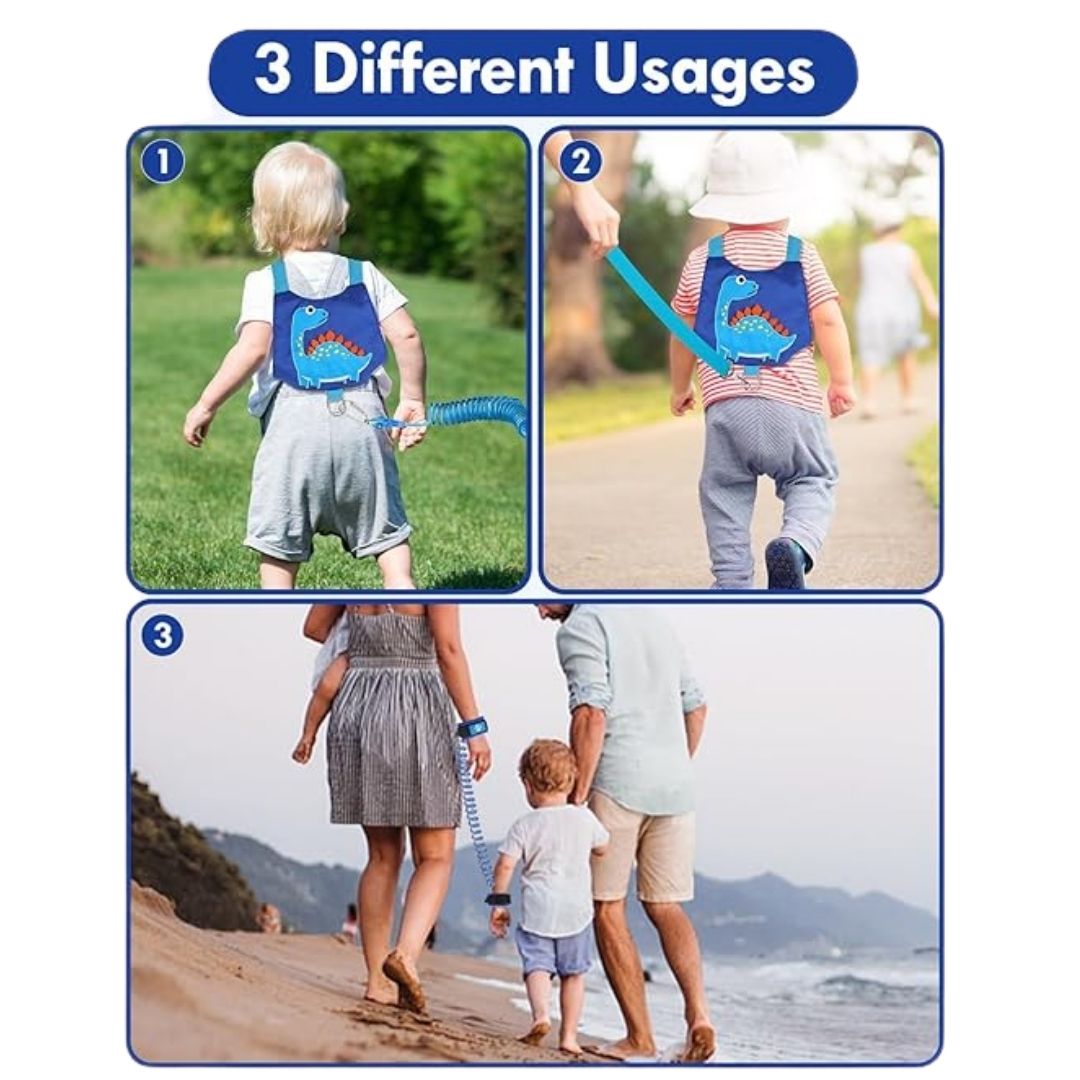 Arnés Antipérdida de dinosaurio 3 en 1 arnés, correa y pulsera con llave de seguridad 