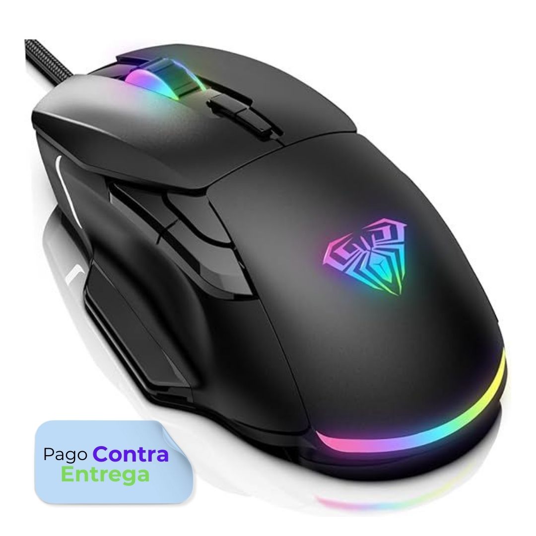 Aula Gaming Mouse, 12000 Dpi Rbg Wired Con 13 Modos iluminación 7 botones programables
