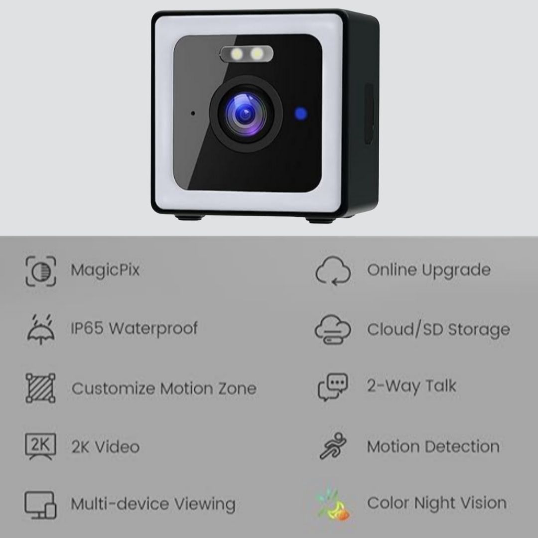 Cámara de seguridad Wifi para interiores y exteriores 2k impermeable hogar o negocios con visión nocturna y a color audio de 2 vías  