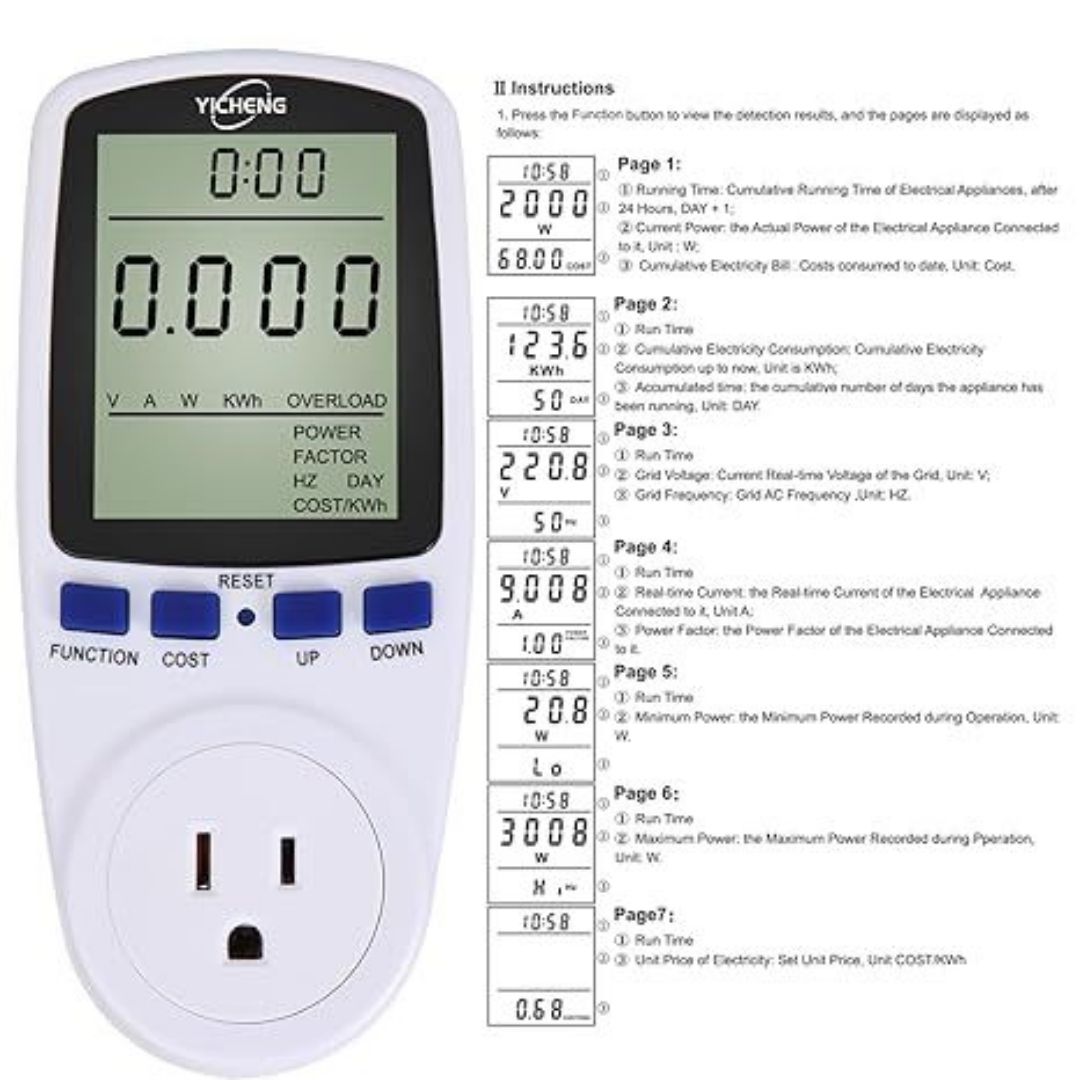 Medidor de consumo de energía 110v vatímetro digital iluminado  