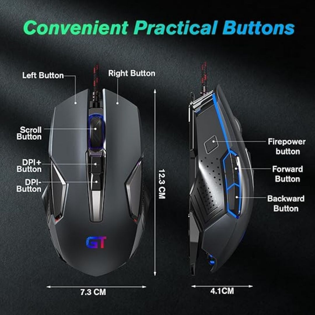 Mouse gamer GT 8 botones retroalimentación RBG ratón ergonómico 3200 DPI contraentrega  