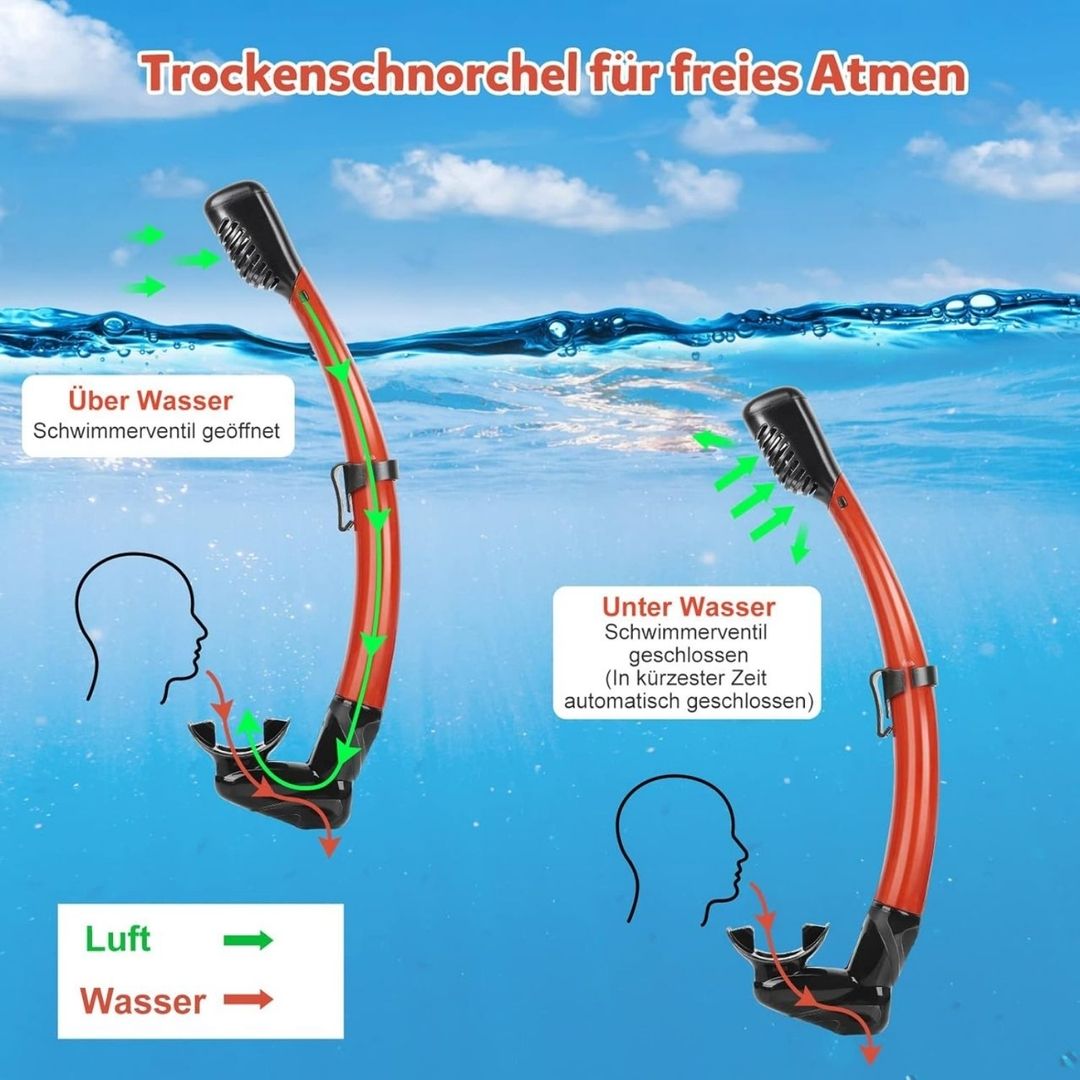 Set Snorkel Careta profesional para buceo de silicona vidrio templado resistente ajustable color rojo KUYOU