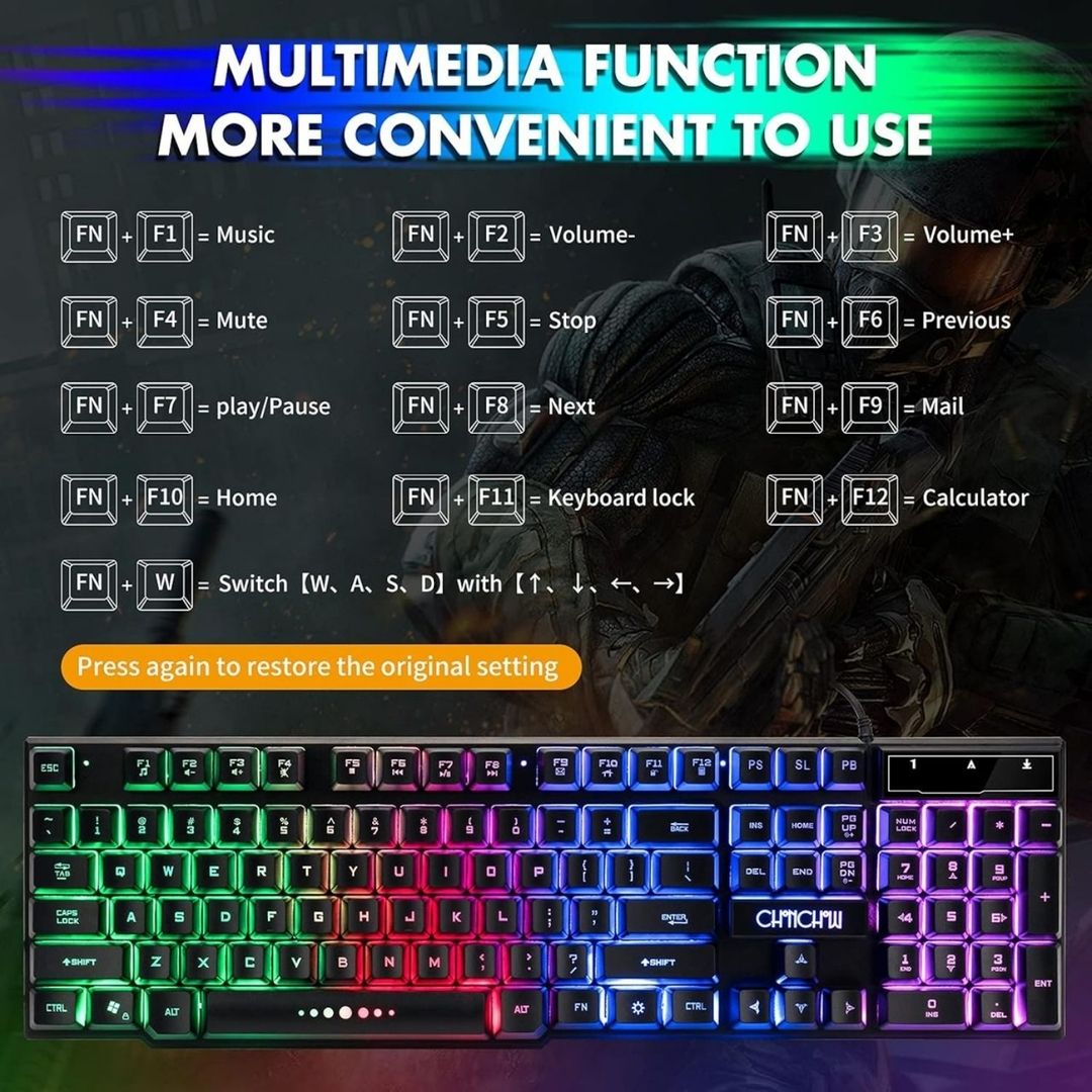 Set Teclado/mouse Gamer Kit Rgb Multicolor Usb Color Negro Chonchow