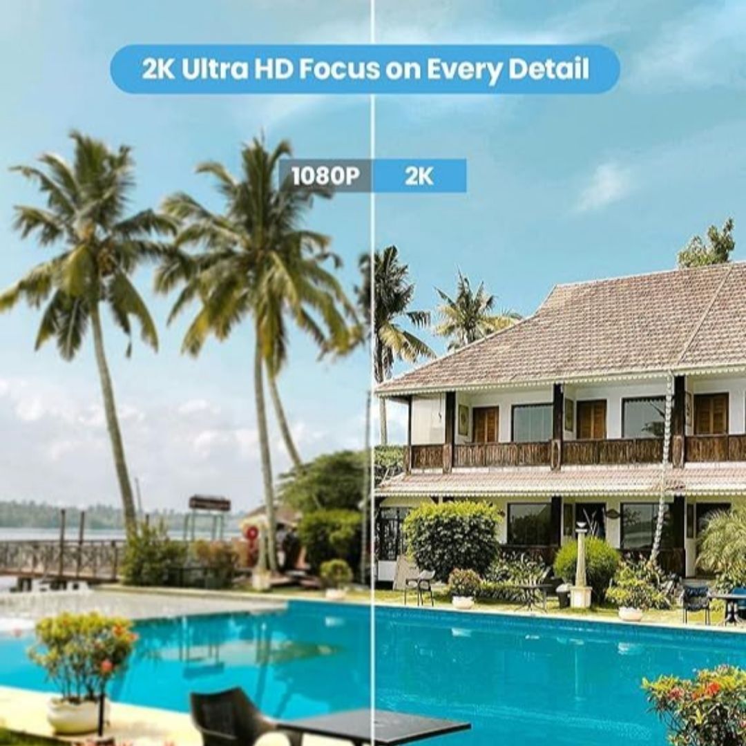 Cámara de seguridad Wifi para interiores y exteriores 2k impermeable hogar o negocios con visión nocturna y a color audio de 2 vías  