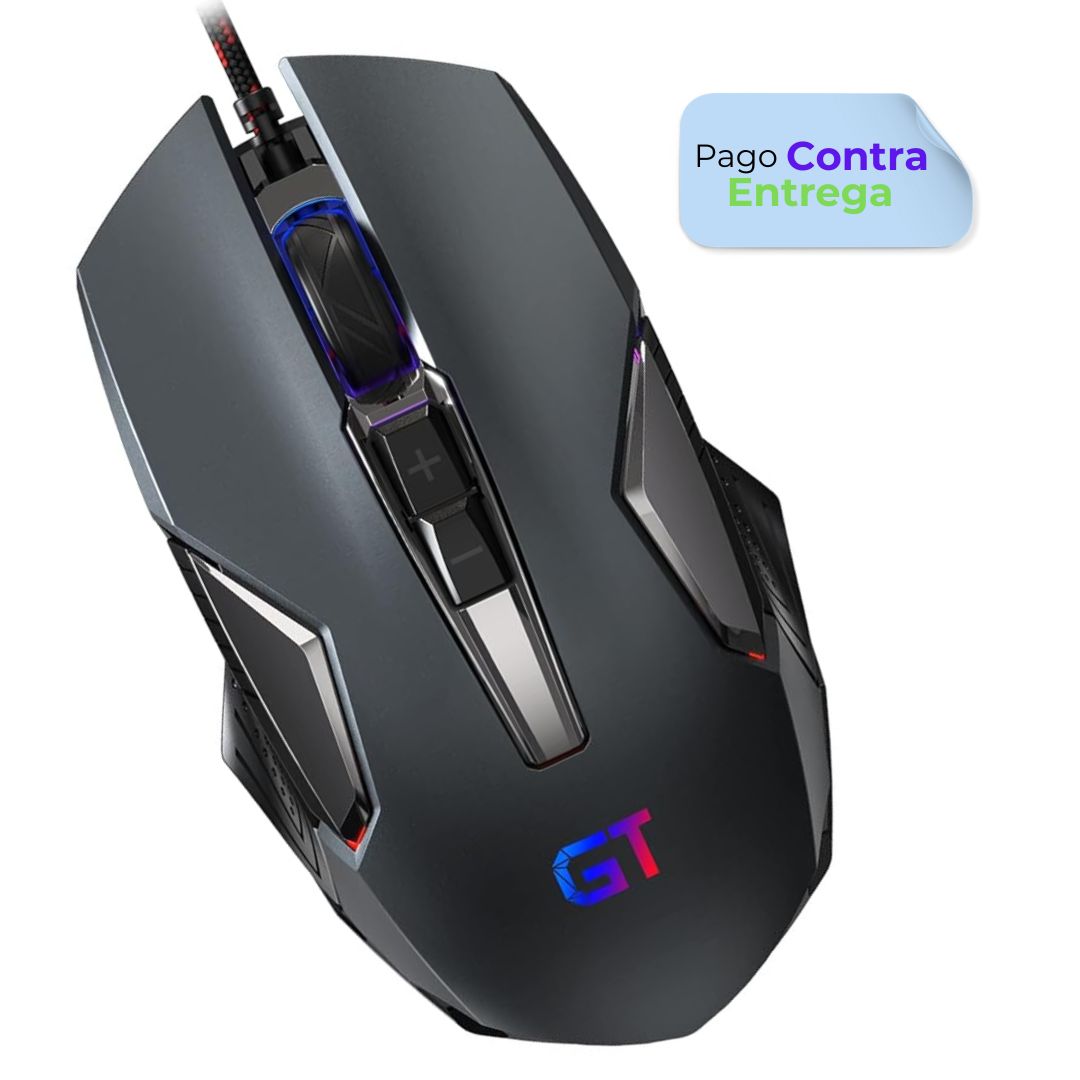Mouse gamer GT 8 botones retroalimentación RBG ratón ergonómico 3200 DPI contraentrega  