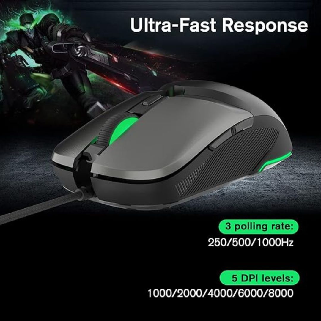 Mouse gamer GT retroiluminación RBG 8000 DPI ratón ergonómico gamer contraentrega 