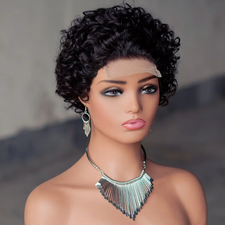 Curly Black Pixie Lace front Wig