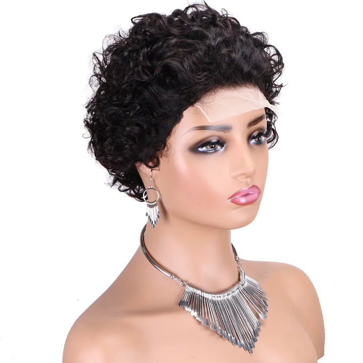 Curly Black Pixie Lace front Wig