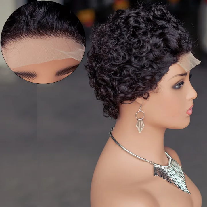 Curly Black Pixie Lace front Wig
