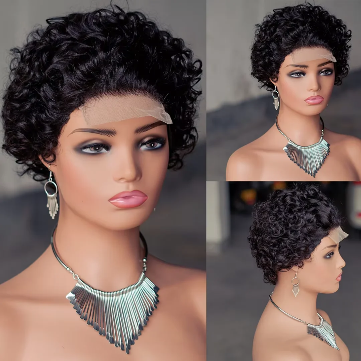Curly Black Pixie Lace front Wig