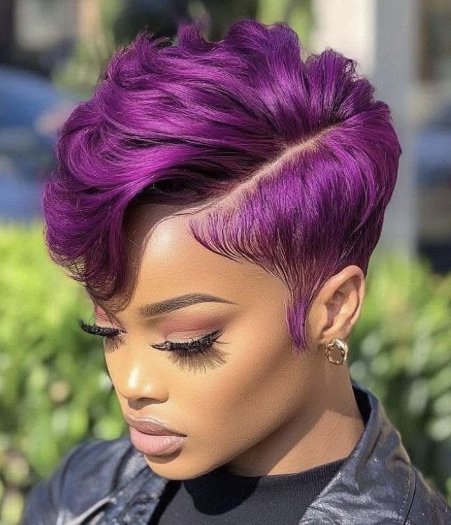 Purple Pixie Cut Hman Hair Lace Front wig
