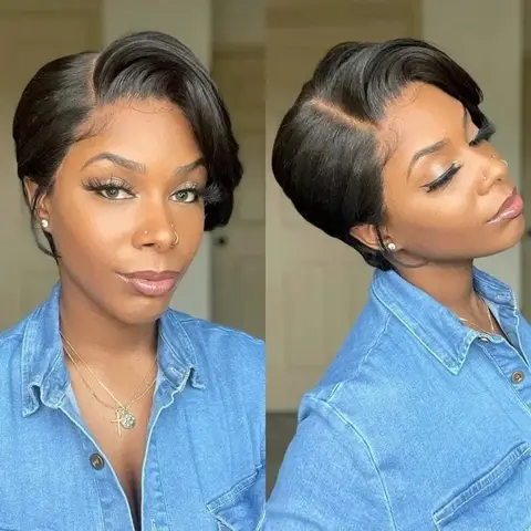Purple Pixie Cut Hman Hair Lace Front wig