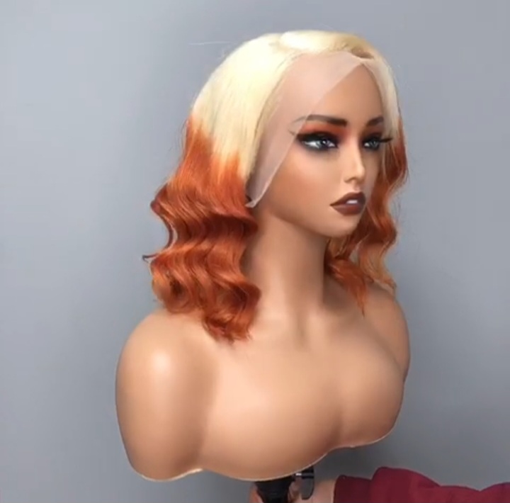 Ombre Blonde Human Hair Wavy Lace Front Wig